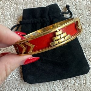 House of Harlow 1960 Red/Orange Leather & Gold Bangle